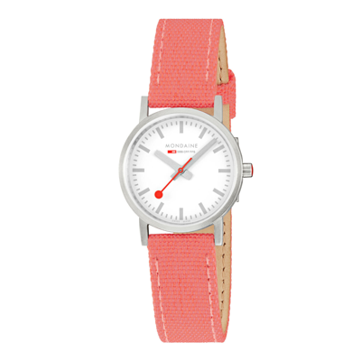 Pre-owned Mondaine Ladies Watch Classic 1 3/16in, Korall-rote Textiluhr, A658.30323.17sbp