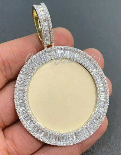 Pre-owned Aaron Men's 8.43ct Baugette Moissanite Any Face Memory Pendant Silver Passes Tester In White/colorless