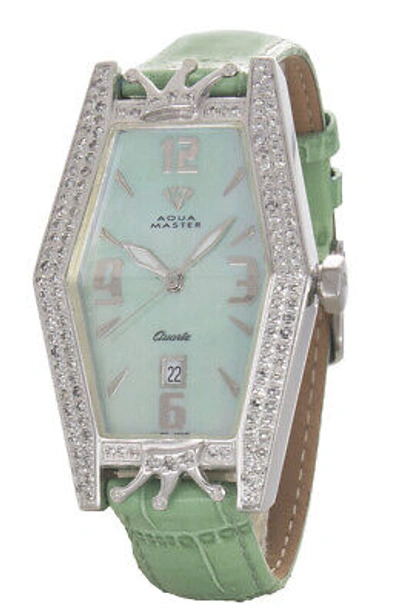 Pre-owned Royalty By Lil' Kim Aqua Master Lil' Kim Women's Green Mop Leather Diamond Watch Lk001d 0221