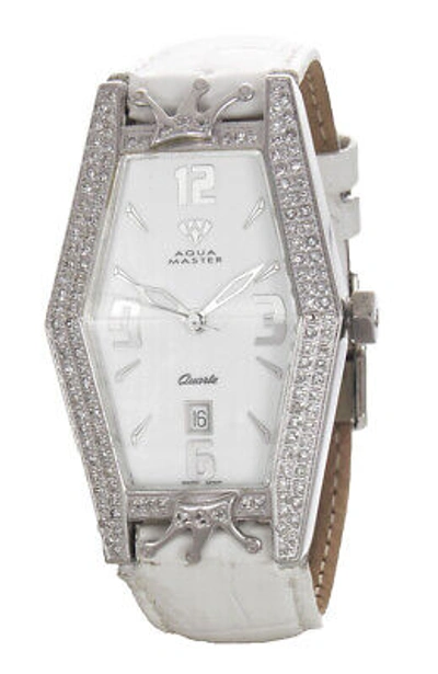 Pre-owned Royalty By Lil' Kim Aqua Master Lil' Kim Women's White Leather Diamond Watch Lk011d 0929