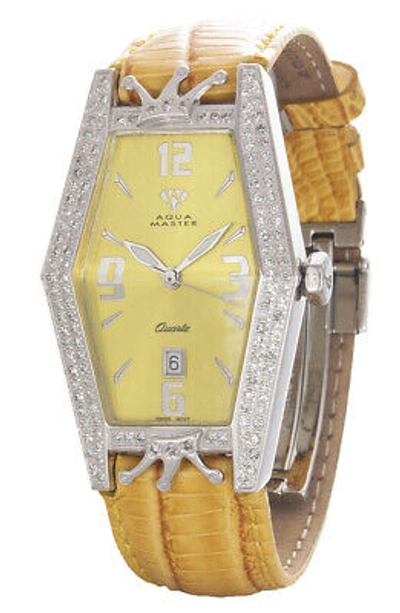 Pre-owned Royalty By Lil' Kim Aqua Master Lil' Kim Women's Yellow Leather Diamond Watch Lk001d 0222