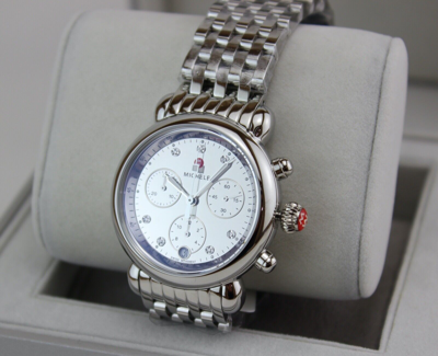 Pre-owned Michele Authentic  Csx 36 Silver Mirror Chronograph Mww03c000518 Womens Watch