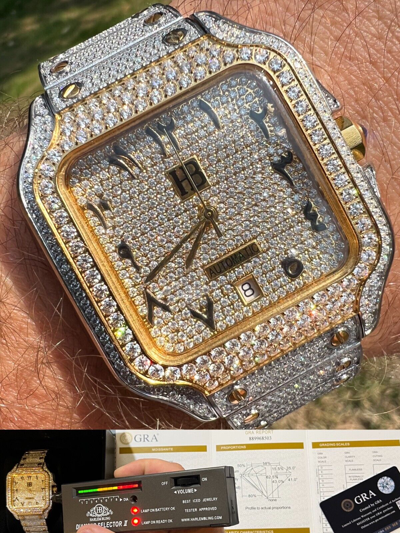Pre-owned Hip Hop Real Moissanite Watch Iced Automatic Movement Gold Two Tone  Arabic Out