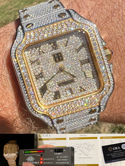Pre-owned Hip Hop Real 16ct Vvs Moissanite Watch Iced Automatic Movement  Two Tone Gold