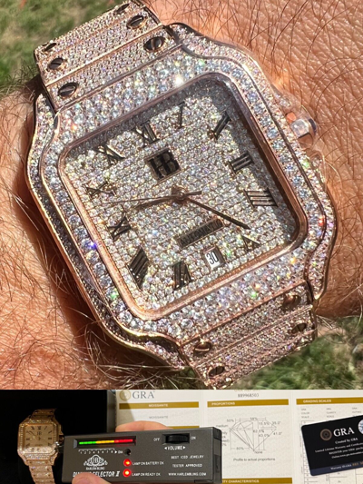 Pre-owned Hip Hop Real Mens 16ct Vvs Moissanite Watch Iced Automatic Movement  Rose Gold