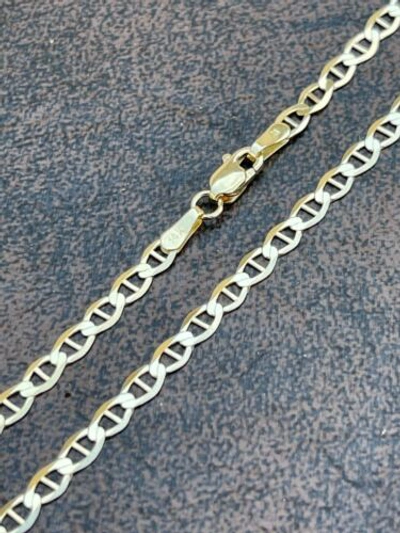 Pre-owned Harlembling Real Solid 14k Gold Mariner Link Chain 3mm Necklace Men's Ladies' 16-24" Hip Hop