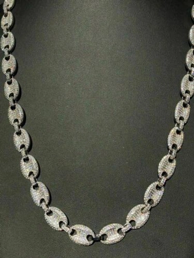 Pre-owned Harlembling Real Solid 925 Sterling Silver Men's Mariner Puffed Link Chain Cz 12mm Necklace