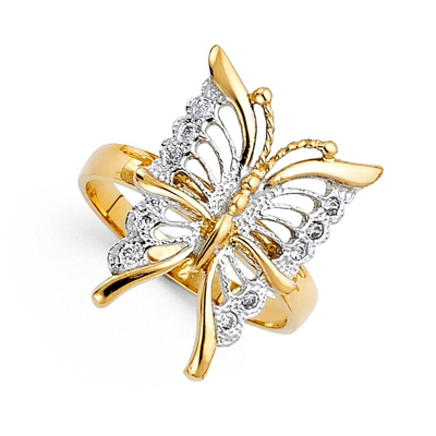 Pre-owned Td Collections Gold - 14k Two Tone Gold Cubic Zirconia Fancy Butterfly Ring