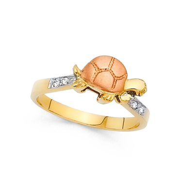 Pre-owned Td Collections Gold - 14k Two Tone Gold Cubic Zirconia Fancy Turtle Ring