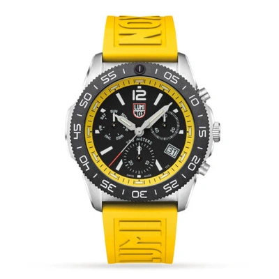 Pre-owned Luminox Xs.3145 Acific Diver Chronograph 44mm Yellow Rubber Strap Diver Watch