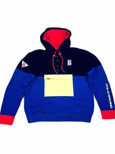 Pre-owned Polo Ralph Lauren Xxl  Cotton Racing 1992 Graphic Hooded Sweater In Black / Blue
