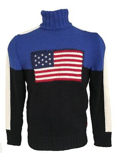 Pre-owned Polo Ralph Lauren $395  Sweater Huge Us Flag Rare Made In Usa Heavy In Multicolor
