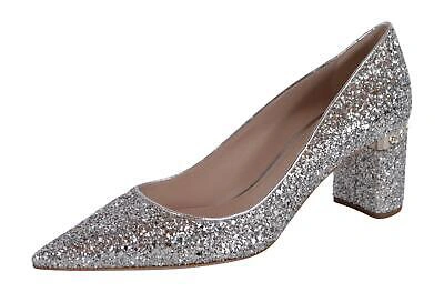 Pre-owned Miu Miu Donna Silver Glitter Crystals Pumps Heels Shoes 38 51500c 3b4x