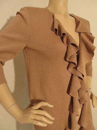 Pre-owned St John Knit Sport St John Knit L Womens Sweater Cardigan Tan Biscuit Santana Knit Wool Rayon