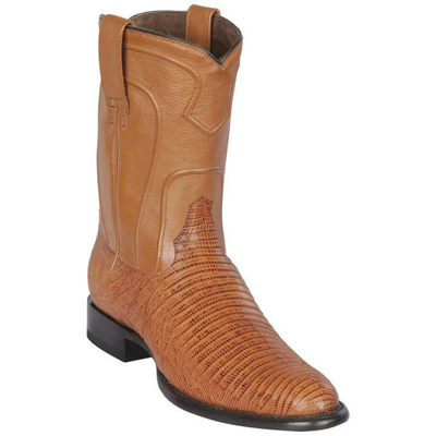 Pre-owned Handmade Men's Los Altos Genuine Honey Teju Lizard Roper Boots Round Toe  In Yellow