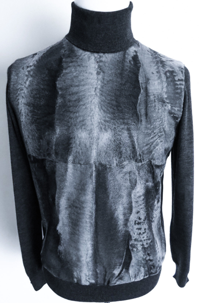 Pre-owned Brioni $6775  Karakul Persian Lamb Astrakhan Fur Turtleneck Sweater Size 50 Euro In Gray