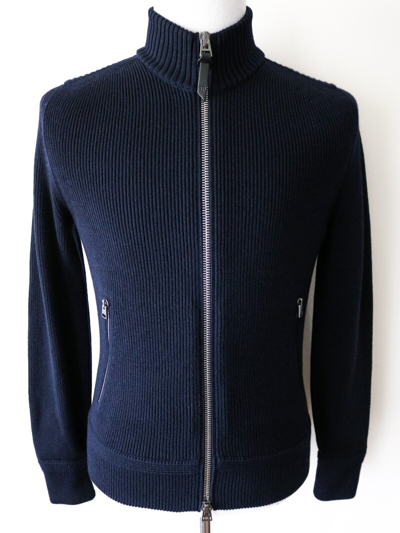 Pre-owned Tom Ford Navy Blue Ribbed Full Zip Bomber Cardigan Jacket Size 58 Euro 3xl Xxxl