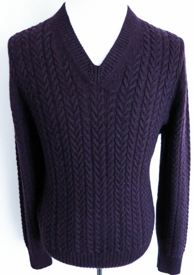 Pre-owned Tom Ford $1660  Super Soft 100% Cashmere Cableknit V-neck Sweater Size 54 Euro Xl In Purple