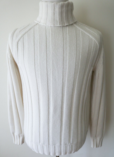 Pre-owned Stefano Ricci $2695  Dolcevita Ivory Thick 100% Cashmere Turtleneck Sweater 52 Eu In White
