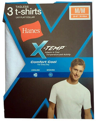 Pre-owned Hanes Lay Flat Collar Men's X-temp 3-pack Tagless Crew-necks White T-shirt