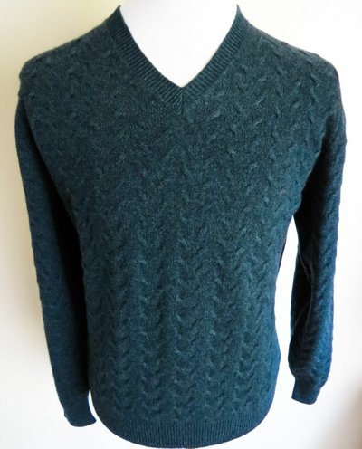 Pre-owned Brioni $1780  Super Soft 100% Cashmere Vneck Cableknit Sweater Size 54 Large - Xl In Blue