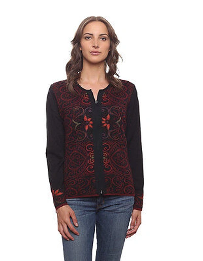 Pre-owned Invisible World 100% Baby Alpaca Handmade Reversible Arabesque Cardigan Sweater, 3 Colors In Scarlet
