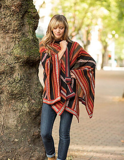 Pre-owned Invisible World Hand Loomed 100% Alpaca Wool Poncho Cape Wrap Potosi  In Multi-color
