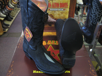 Pre-owned Los Altos Boots Los Altos Black Genuine Stingray Round Toe Western Cowboy Boot 651205