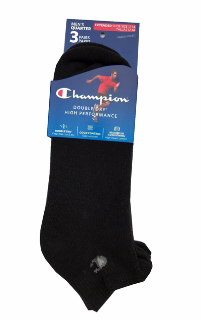 Pre-owned Champion Men's Double Dry High Performance Socks 3-pack Ankle Size 12-14 Usa In Black