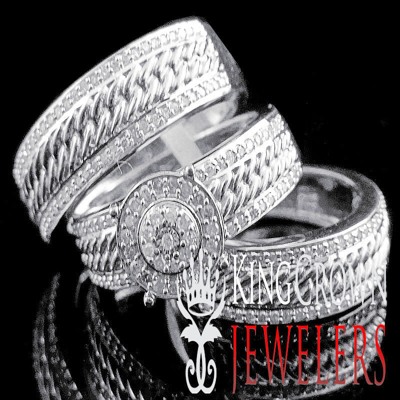 Pre-owned Trio Rings Genuine Diamond 1.00 Ctw Engagement Wedding  Set 10k White Gold Finish