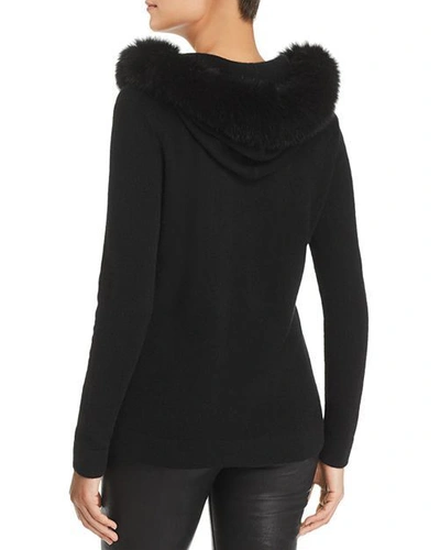 Pre-owned Bloomingdale's C By Bloomingdale Cashmere Hooded Fox Fur Trim Black Long Sleeve Sweater S