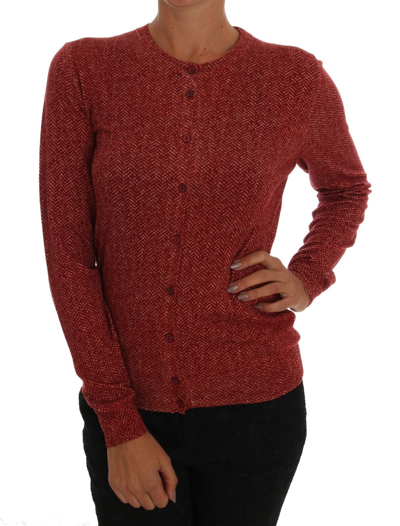 Pre-owned Dolce & Gabbana Sweater Cardigan Red Wool Top Crewneck It44 / Us10 / L Rrp $1160