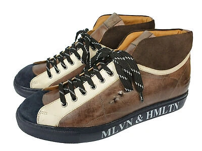 Pre-owned Melvin & Hamilton Men's Design Leather Trainers Harvey 13 Mid Top Braun Black In Brown