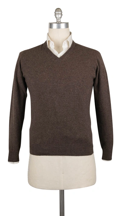 Pre-owned Luigi Borrelli $775  Brown Cashmere Sweater - V-neck Pullover - S/48 - (705)