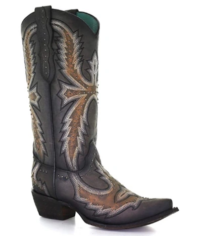 Pre-owned Corral Boots Corral Women's Hand Painted With Embroidery Western Boot - Snip Toe - C3651 In Gray
