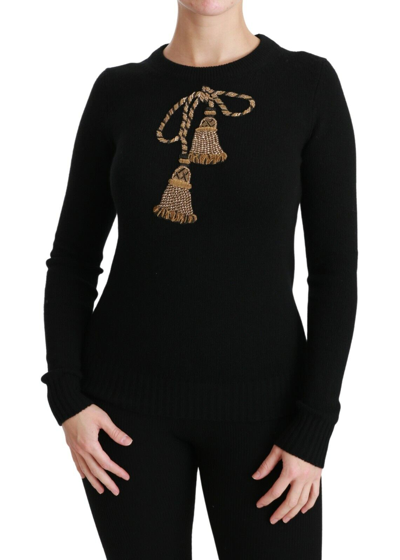 Pre-owned Dolce & Gabbana Sweater Black Wool Gold Tassel Pullover It38/ Us4 / Xs Rrp $1700