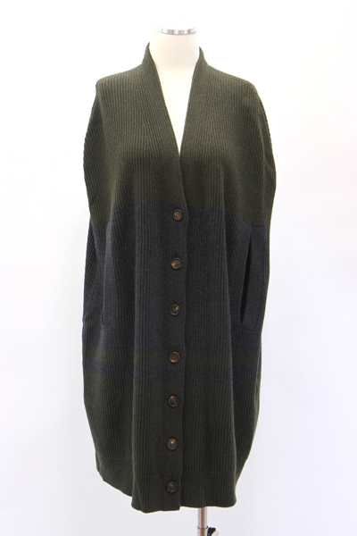 Pre-owned Brunello Cucinelli $3675  100% Cashmere Rib Color-block Caped Cardigan M A181 In Olive Green + Charcoal Gray