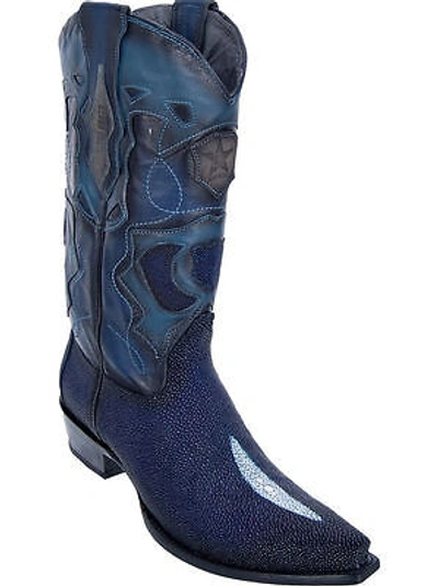 Pre-owned Los Altos Boots Los Altos Snip Toe Navy Genuine Stingray Single Stone Western Cowboy Boot Ee+ In Gray