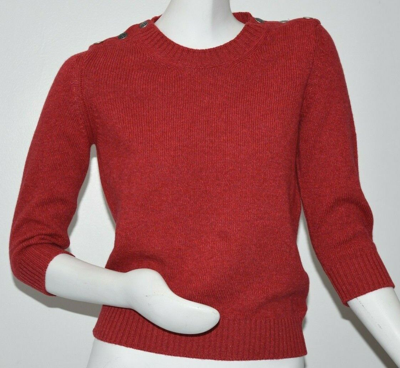 Pre-owned Chanel $2200  Sweater 6 Cc Buttons Sweater Pure Cashmere Red Pullover 38 40