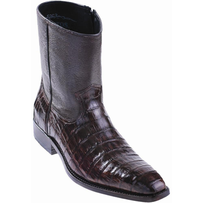 Pre-owned Los Altos Boots Los Altos Brown Genuine Crocodile Ankle Boot Semi Square Toe Side Zipper D