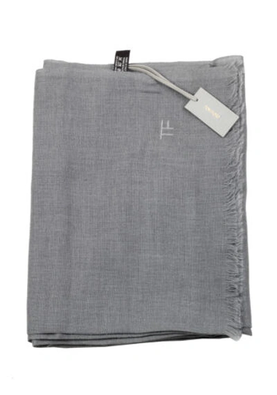 Pre-owned Tom Ford Gray Cashmere Cotton Signature Scarf 75" / 24"