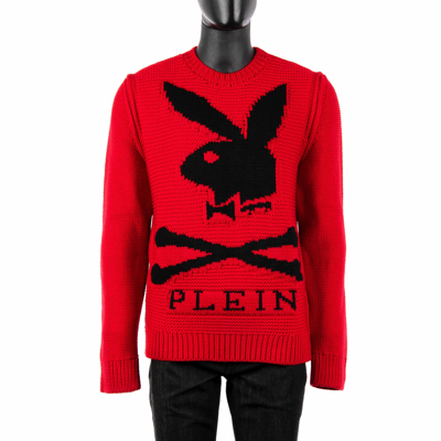 Pre-owned Philipp Plein X Playboy Wool Skull Bunny Logo Sweater Sweatshirt Red Black 08392