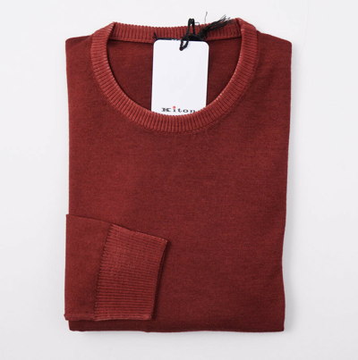 Pre-owned Kiton $2195  Brick Red 100% Cashmere Crewneck Sweater L Slim-fit