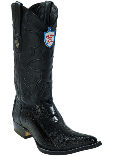 Pre-owned Wild West Boots Wild West Black 3x-toe Genuine Ostrich Leg Western Cowboy Boot (ee+)