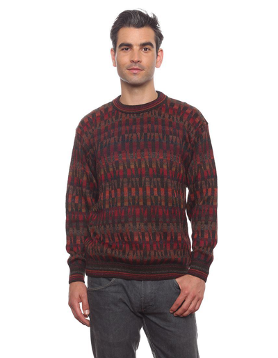 Pre-owned Invisible World Men's Mosaic Pullover Alpaca Fleece Sweater By  In Red