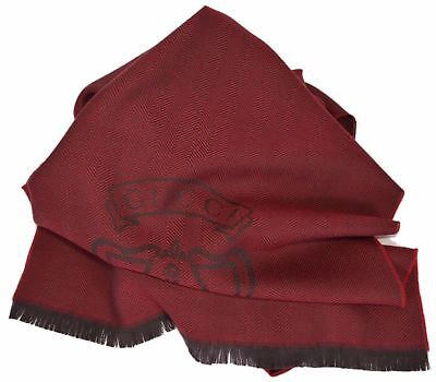 Pre-owned Gucci 344993 Men's 100% Wool Burgundy Red Hysteria Logo Scarf Muffler