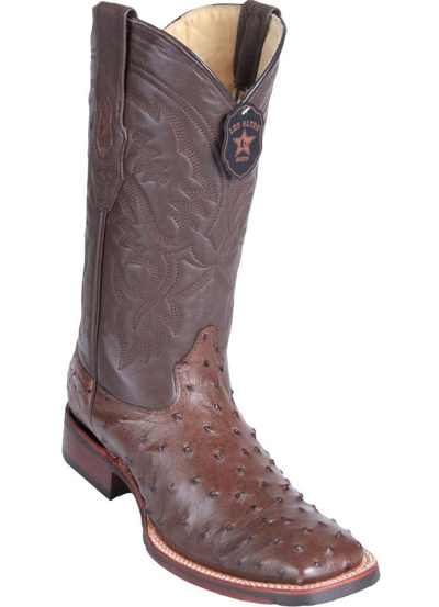 Pre-owned Los Altos Boots Los Altos Brown Ostrich Square Toe Tpu Rubber Sole Western Cowboy Boot D