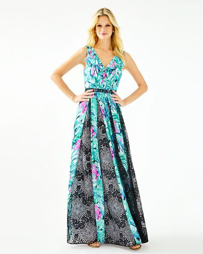 Pre-owned Lilly Pulitzer $368  Janette Maxi Dress Maldives Green Hype It Up Lace Blue 8
