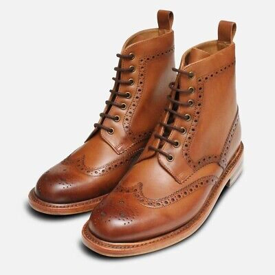 Pre-owned Arthur Knight Shoes Tan Goodyear Welted Wingtip Brogue Country Boots In Brown