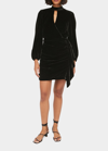 Rhode Zadie Mock-neck Side-ruffle Mini Dress In Black